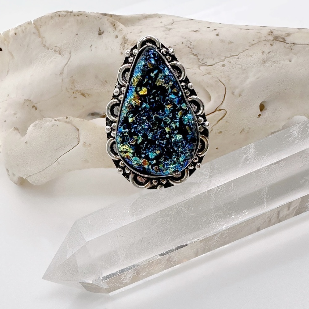 NEW Amazing Sterling Silver 925 Plate Blue Titanium Duzy Gemstone Ring 8.5
